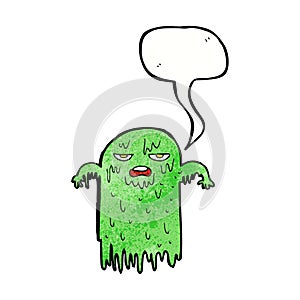 cartoon slimy ghost with speech bubble