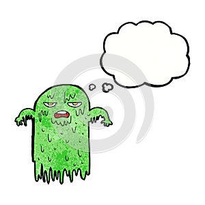 cartoon slimy ghost with thought bubble