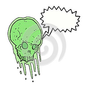 cartoon slimy skull with speech bubble