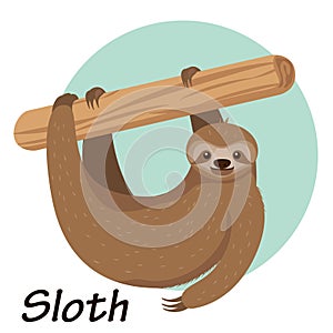 Cartoon sloth hanging on a branch vector illustration