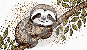 Cartoon sloth on white background