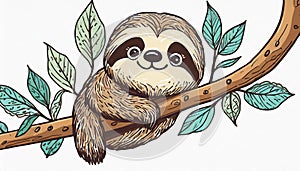 Cartoon sloth on white background