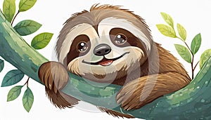 Cartoon sloth on white background