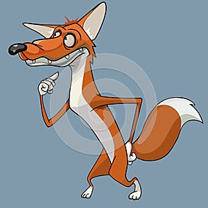 Cartoon sly red fox listens for solution
