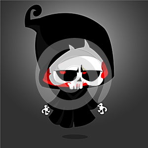 Cartoon small cute grim reaper character. Illustration isolated.