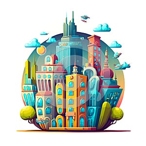 Cartoon smart city metropolice isolated on white background