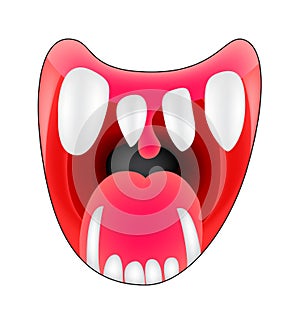 Cartoon smile, mouth, lips with teeth and tongue. vector illustration isolated on white background