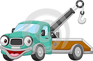 Cartoon smiling car towing truck mascot