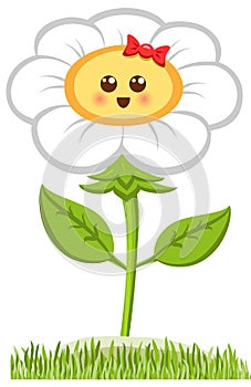 Cartoon Smiling Champmille, Happy Daisy Isolated On White. Vector Illustration