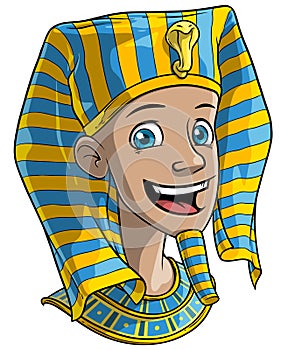 Cartoon smiling egyptian pharaoh boy