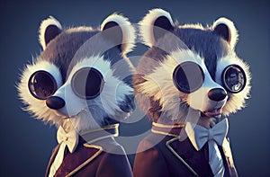 Cartoon smiling fluffy racoon dapper bandit style, generative AI.