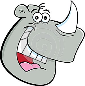 Cartoon smiling happy rhinoceros head.