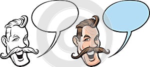 Cartoon smiling man with big mustaches face photo