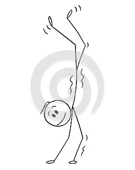 Cartoon of Smiling Man Performing a Handstand