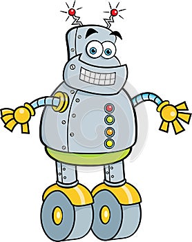 Cartoon smiling mechanical robot.