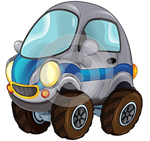 Cartoon smiling police on white background car illustration