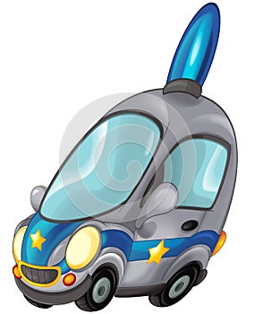 Cartoon smiling police on white background car illustration