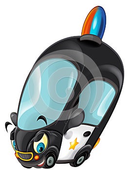 Cartoon smiling police on white background car illustration