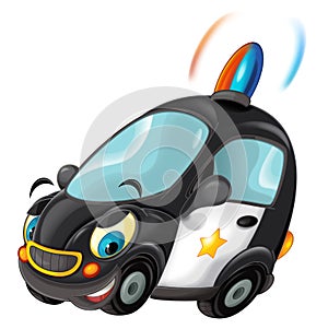 Cartoon smiling police on white background car illustration