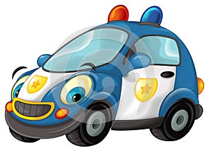 Cartoon smiling police on white background car illustration