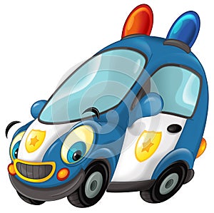 Cartoon smiling police on white background car illustration