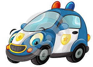 Cartoon smiling police on white background car illustration
