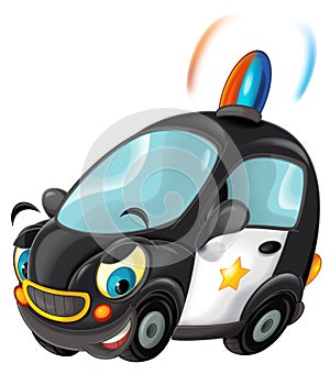 Cartoon smiling police on white background car illustration