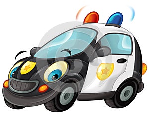 Cartoon smiling police on white background car illustration