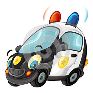 Cartoon smiling police on white background car illustration