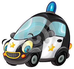 Cartoon smiling police on white background car illustration