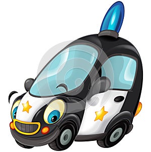 Cartoon smiling police on white background car illustration