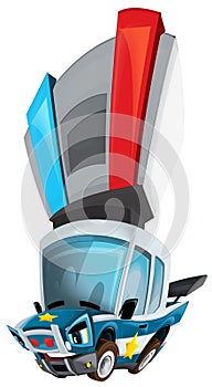 Cartoon smiling police on white background car isolated illustration