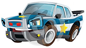 Cartoon smiling police on white background car isolated illustration