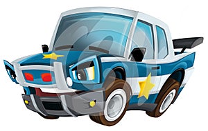 Cartoon smiling police on white background car isolated illustration