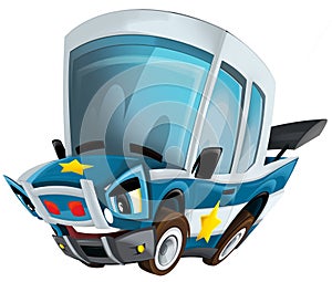 Cartoon smiling police on white background car isolated illustration