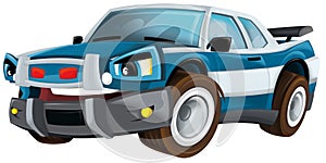 Cartoon smiling police on white background car isolated illustration