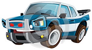 Cartoon smiling police on white background car isolated illustration