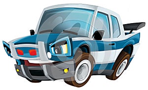 Cartoon smiling police on white background car isolated illustration