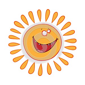 Cartoon smiling sun. Cute vector sun character