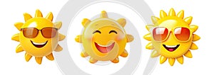 Cartoon smiling sun isolated on white background
