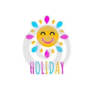 Cartoon smiling sun. Sunny day vector icon