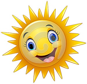 Cartoon smiling sunflower character isolated white background