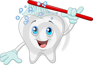 Cartoon Smiling tooth with toothbrush photo