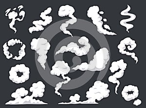 Cartoon smoke. Comic steam cloud, mist, smog. Gas fumes blast, explosion dust. Fog and clouds burst, vapors or fumes