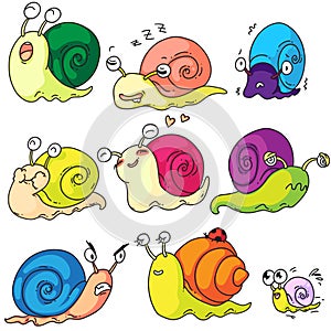 Cartoon snail set isolated on white background