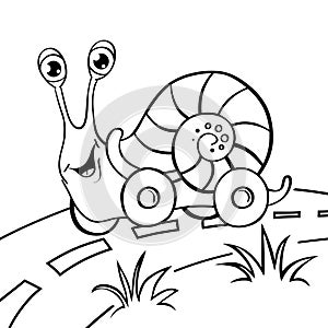 Cartoon snail on wheels