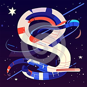 Cartoon snake in space. Vector illustration in flat style on dark background. Generative AI photo