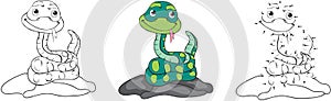 Cartoon snake. Vector illustration. Coloring and dot to dot game