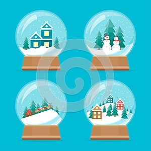 Cartoon Snow Globe Icons Set. Vector