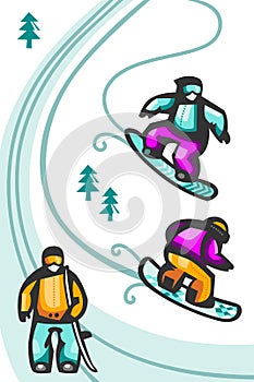 Cartoon snowboarders